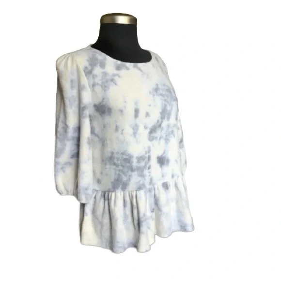W5 by Anthropologie Blue Tie Dye Cloud Design Babydoll Style Top Peplum Bottom S - Picture 2 of 6